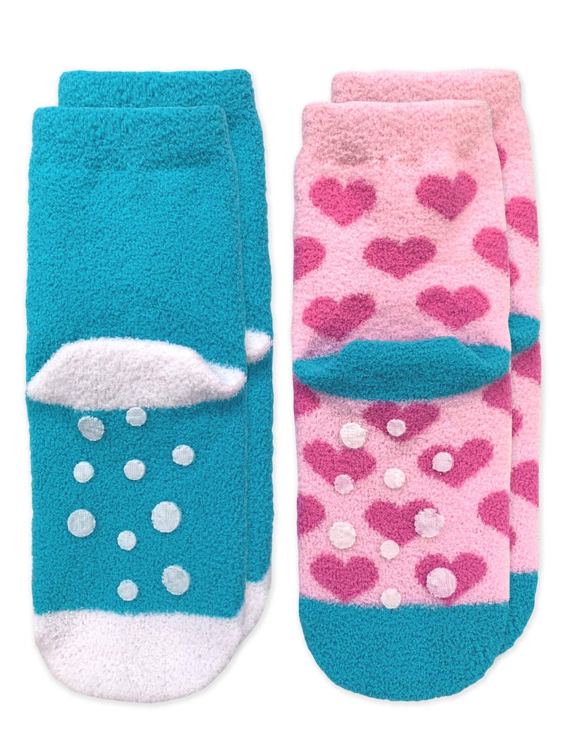 Jefferies Socks Girl's Cute Llama and Heart Fuzzy Slipper Socks 2 Pack, Multi, Small - Image 2