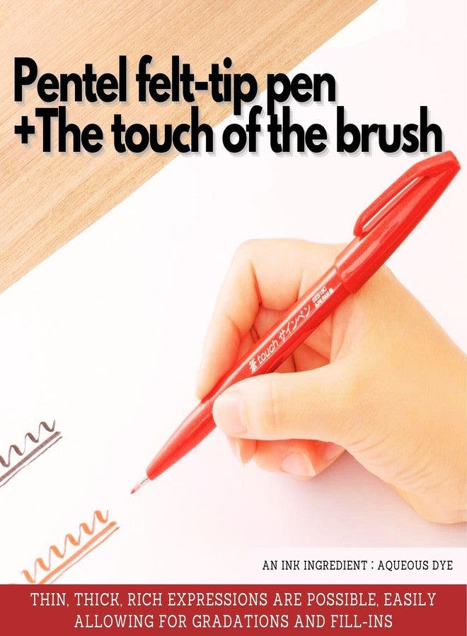 قلم لباد ذو رأس رفيع من نوع Someie Brush Touch باللون الأحمر (SES15C-B) 3 قطع، مجموعة ملاحظات لاصقة بخمسة ألوان (أحمر) - Image 2
