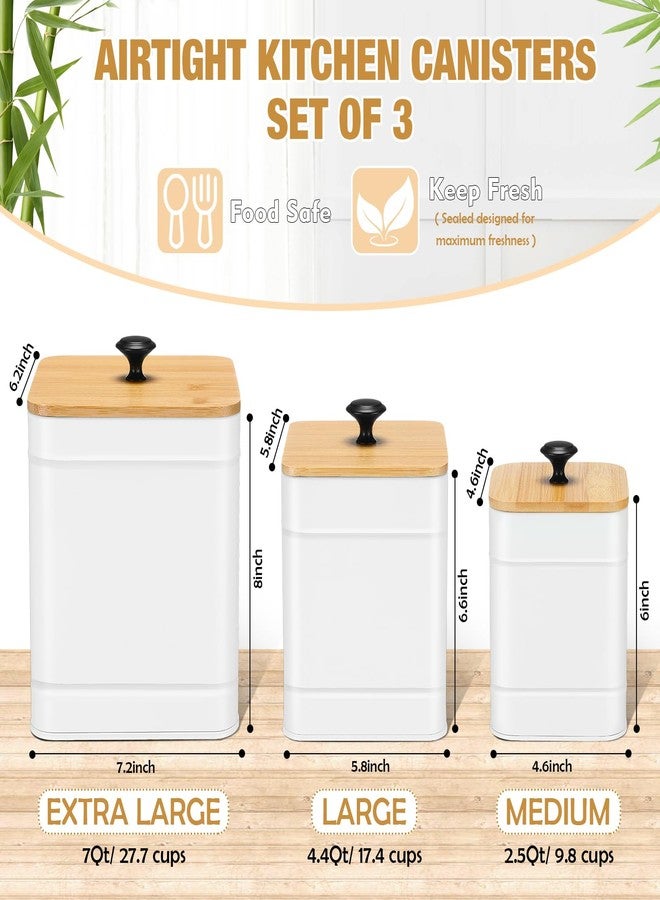 Tioncy Kitchen Canisters for Countertop Set of 3 Metal Canisters Sets with Bamboo Lids Spoon Airtight High Capacity Coffee Tea Sugar Flour Jars with DIY Labels Farmhouse Food Storage(White,XL,L,M) - Image 2