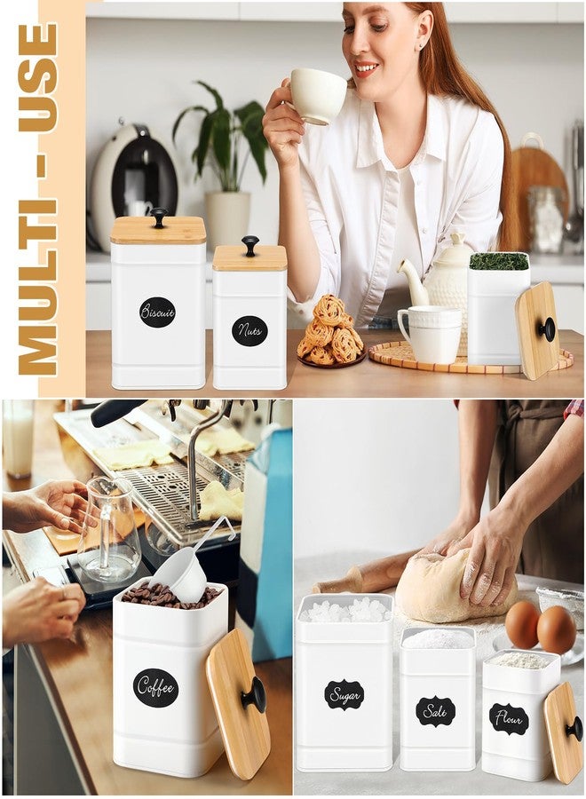 Tioncy Kitchen Canisters for Countertop Set of 3 Metal Canisters Sets with Bamboo Lids Spoon Airtight High Capacity Coffee Tea Sugar Flour Jars with DIY Labels Farmhouse Food Storage(White,XL,L,M) - Image 5