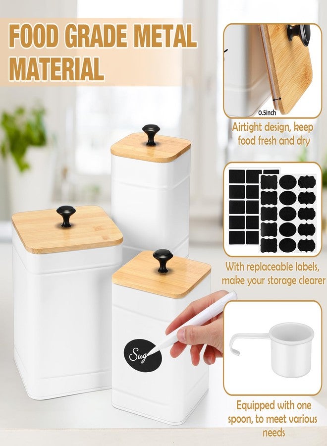 Tioncy Kitchen Canisters for Countertop Set of 3 Metal Canisters Sets with Bamboo Lids Spoon Airtight High Capacity Coffee Tea Sugar Flour Jars with DIY Labels Farmhouse Food Storage(White,XL,L,M) - Image 3
