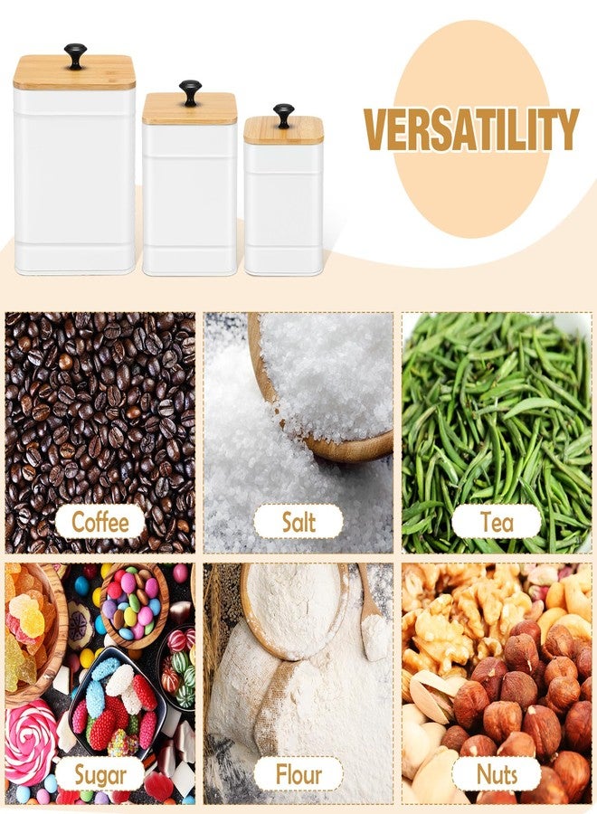 Tioncy Kitchen Canisters for Countertop Set of 3 Metal Canisters Sets with Bamboo Lids Spoon Airtight High Capacity Coffee Tea Sugar Flour Jars with DIY Labels Farmhouse Food Storage(White,XL,L,M) - Image 4