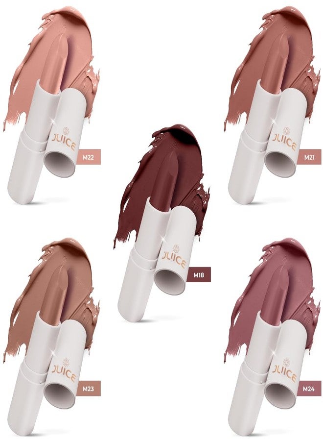 جوس أحمر شفاه Juice Kiss Sensation مع فوائد الريتينول الحيوي والحماية من الأشعة فوق البنفسجية، عبوة من 5 قطع (كريم بروليه - M18، توتي فاتح - M21، وردي فاتح - M22، بني فاتح - M23، بنفسجي فاتح - M24) - Image 1