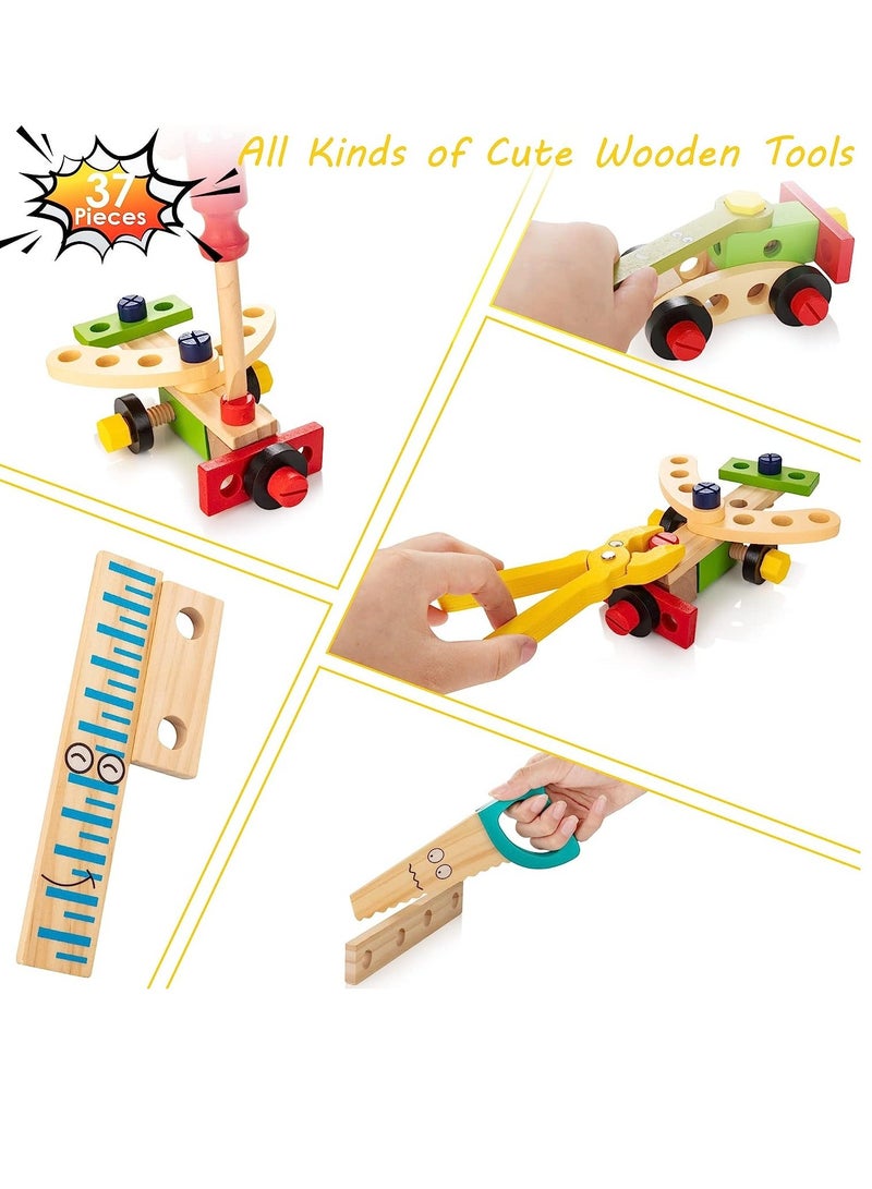 XICEN Kids Tool Set, Wooden Tool Box with 34pcs Wooden Tools, STEM Building Toy Set, DIY Construction Montessori Toy, Educational Toy for Toddlers Boys Girls - Image 4