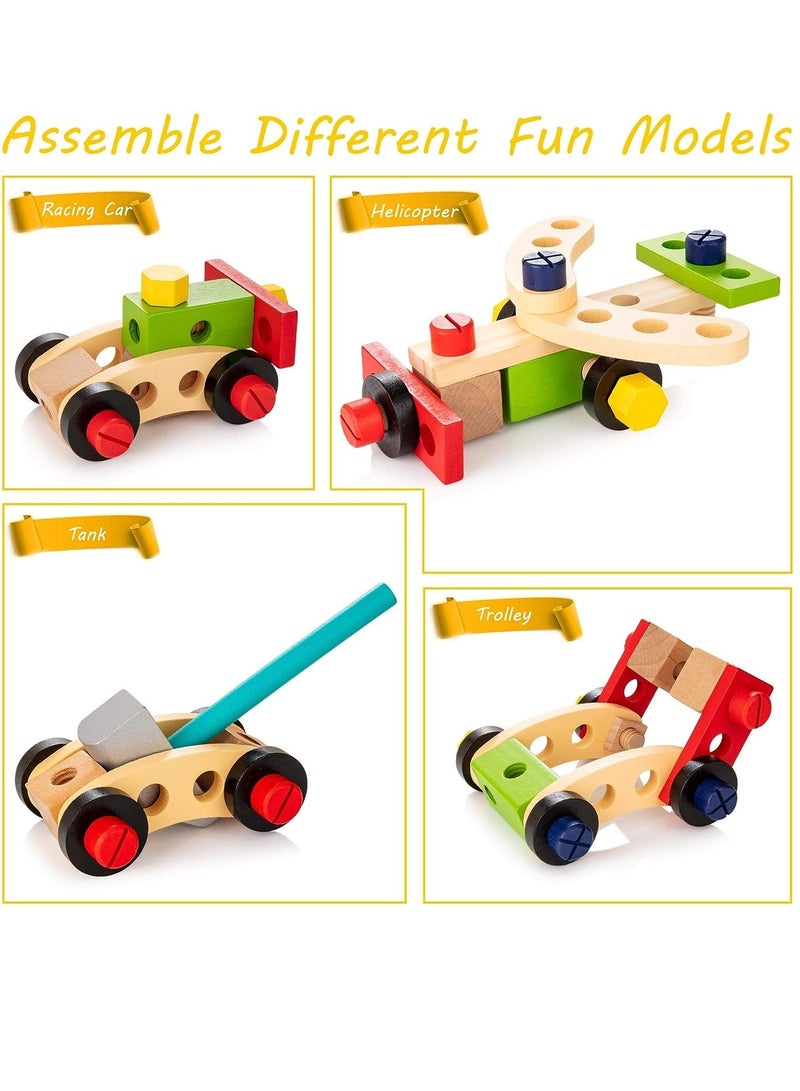 XICEN Kids Tool Set, Wooden Tool Box with 34pcs Wooden Tools, STEM Building Toy Set, DIY Construction Montessori Toy, Educational Toy for Toddlers Boys Girls - Image 3