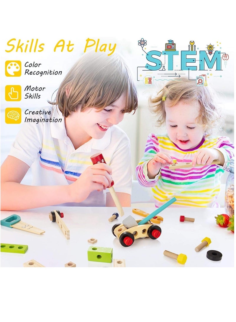 XICEN Kids Tool Set, Wooden Tool Box with 34pcs Wooden Tools, STEM Building Toy Set, DIY Construction Montessori Toy, Educational Toy for Toddlers Boys Girls - Image 5