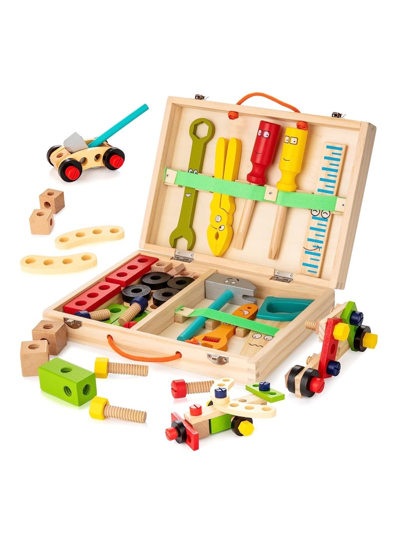 XICEN Kids Tool Set, Wooden Tool Box with 34pcs Wooden Tools, STEM Building Toy Set, DIY Construction Montessori Toy, Educational Toy for Toddlers Boys Girls - Image 2