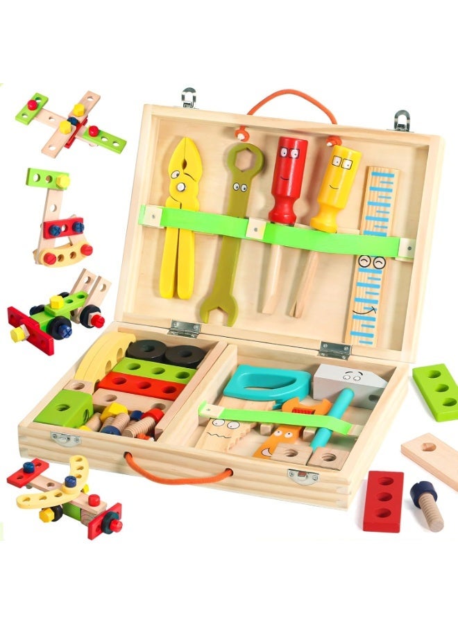 XICEN Kids Tool Set, Wooden Tool Box with 34pcs Wooden Tools, STEM Building Toy Set, DIY Construction Montessori Toy, Educational Toy for Toddlers Boys Girls - Image 1