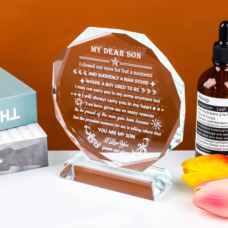 YWHL Meaningful Son Gifts from Mom Dad Birthday Gifts for Son Crystal Keepsake Inspirational Graduation Gifts for Adult Son To My Son Gifts on Christmas Valentines - Image 3