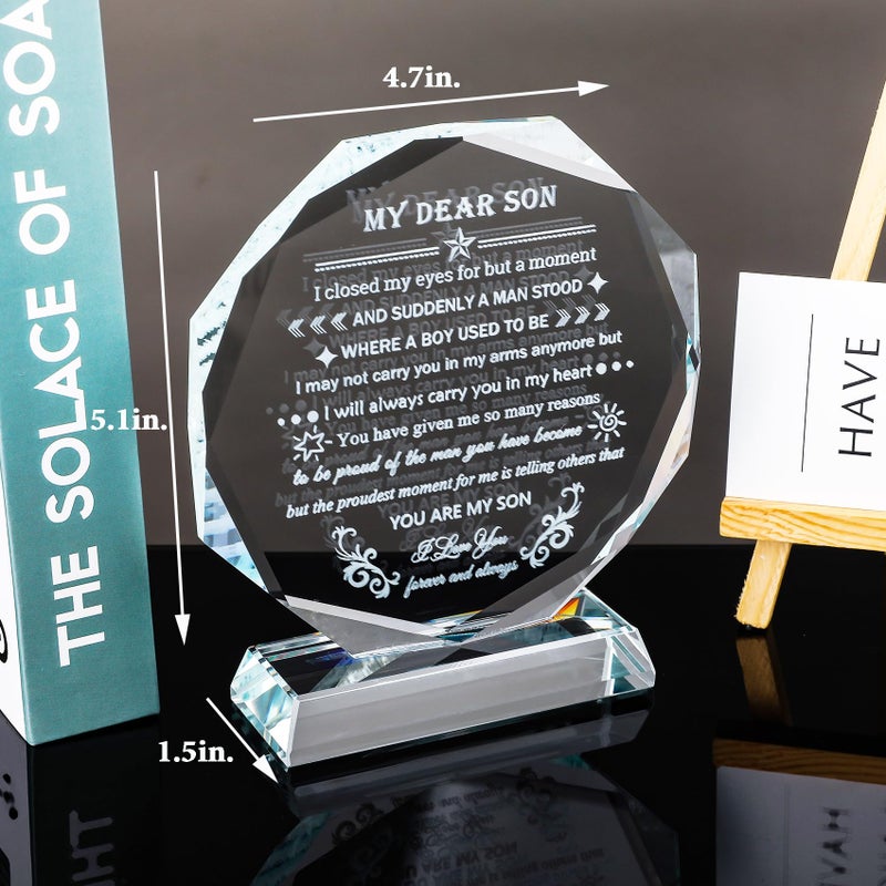 YWHL Meaningful Son Gifts from Mom Dad Birthday Gifts for Son Crystal Keepsake Inspirational Graduation Gifts for Adult Son To My Son Gifts on Christmas Valentines - Image 5