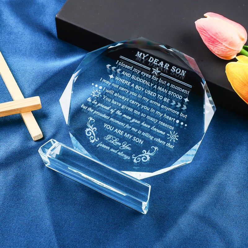 YWHL Meaningful Son Gifts from Mom Dad Birthday Gifts for Son Crystal Keepsake Inspirational Graduation Gifts for Adult Son To My Son Gifts on Christmas Valentines - Image 4