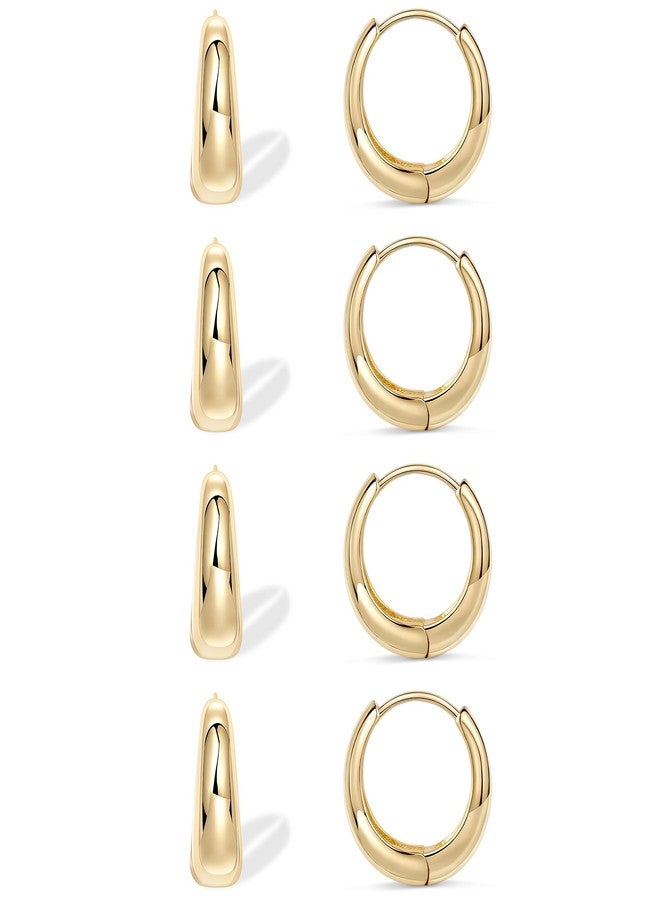 Poxtex Small Gold Huggie Hoop Earrings Set for Women, 14K Chunky Gold Earrings for Mulpitle Piercing Hypoallergenic Lightweight Trendy Jewelry, Dainty Thick Cartilage Earrings for Women's Gifts 4 - Image 1