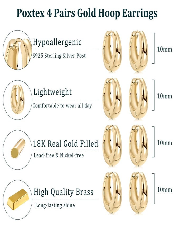 Poxtex Small Gold Huggie Hoop Earrings Set for Women, 14K Chunky Gold Earrings for Mulpitle Piercing Hypoallergenic Lightweight Trendy Jewelry, Dainty Thick Cartilage Earrings for Women's Gifts 4 - Image 3