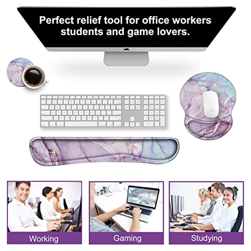 ArtSo Mouse Pad Keyboard Wrist Rest Support Ergonomic, Upgraded Cushion Mousepad Gel Memory Foam Non-Slip Rubber Base Pain Relief & Easy Typing for Home,Office, Purple Blue Marble - Image 5