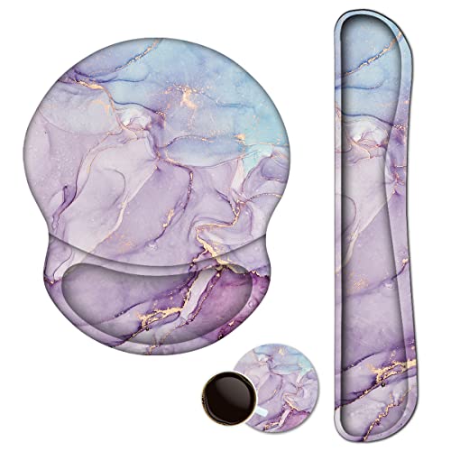 ArtSo Mouse Pad Keyboard Wrist Rest Support Ergonomic, Upgraded Cushion Mousepad Gel Memory Foam Non-Slip Rubber Base Pain Relief & Easy Typing for Home,Office, Purple Blue Marble - Image 1