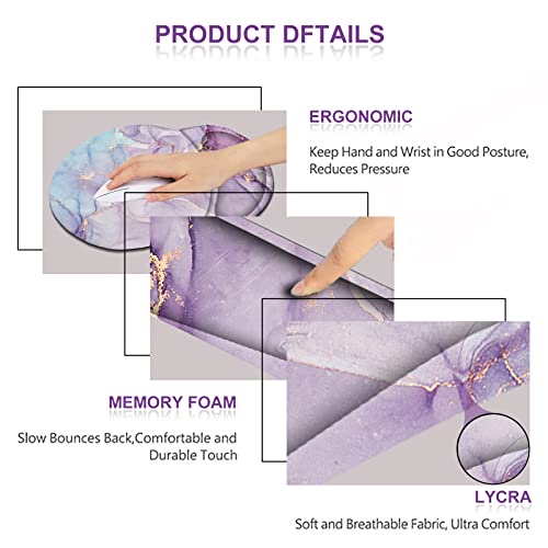 ArtSo Mouse Pad Keyboard Wrist Rest Support Ergonomic, Upgraded Cushion Mousepad Gel Memory Foam Non-Slip Rubber Base Pain Relief & Easy Typing for Home,Office, Purple Blue Marble - Image 3