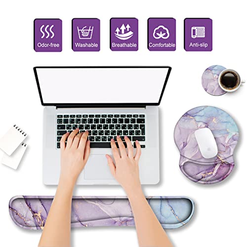 ArtSo Mouse Pad Keyboard Wrist Rest Support Ergonomic, Upgraded Cushion Mousepad Gel Memory Foam Non-Slip Rubber Base Pain Relief & Easy Typing for Home,Office, Purple Blue Marble - Image 2