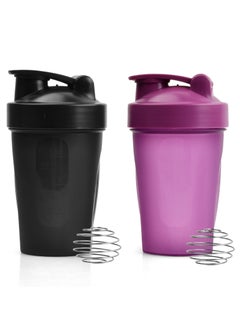 2-Pack 400ml Protein Shaker Bottle with Stainless Steel Stirring Ball, BPA-Free, Leak-Proof for Gym, Fitness, and Daily Use