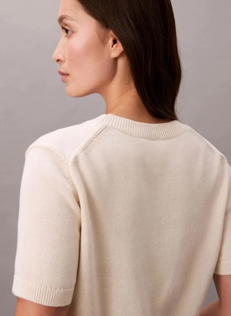 Calvin Klein Tofu w/ Grey Embroidery Short Sleeve Monogram Jumper for Women | Best Price UAE