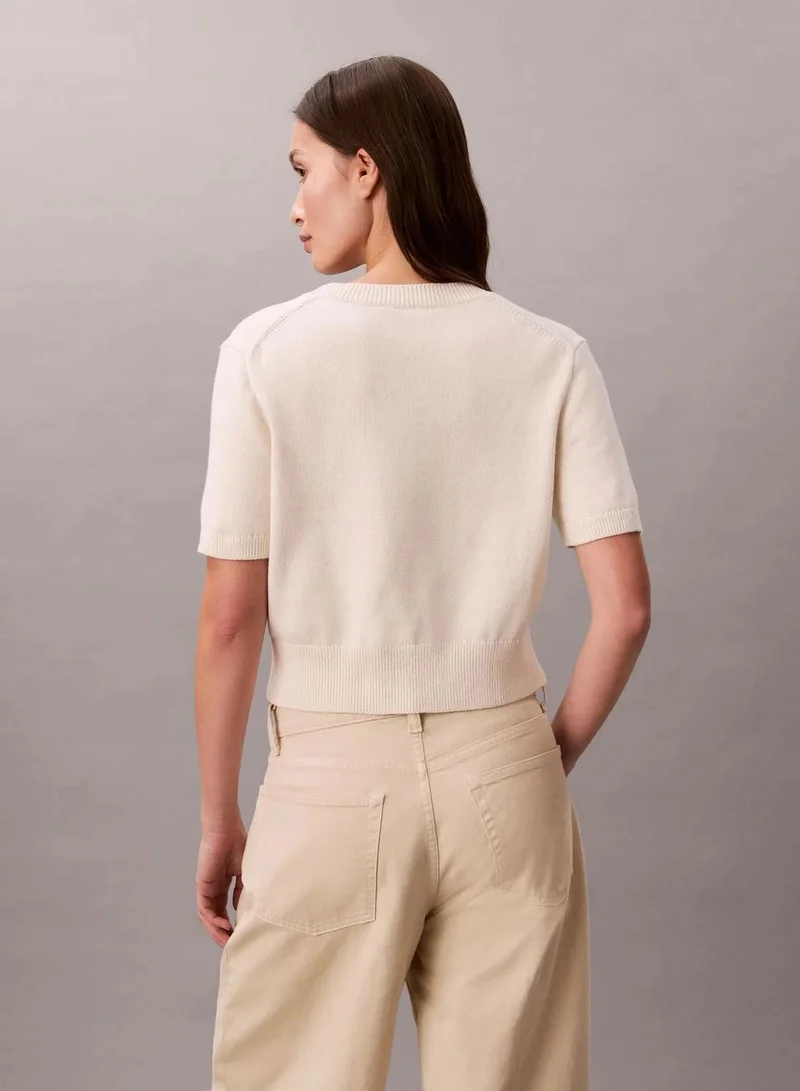 Calvin Klein Tofu w/ Grey Embroidery Short Sleeve Monogram Jumper for Women | Best Price UAE