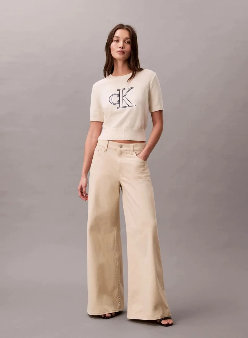 Calvin Klein Tofu w/ Grey Embroidery Short Sleeve Monogram Jumper for Women | Best Price UAE