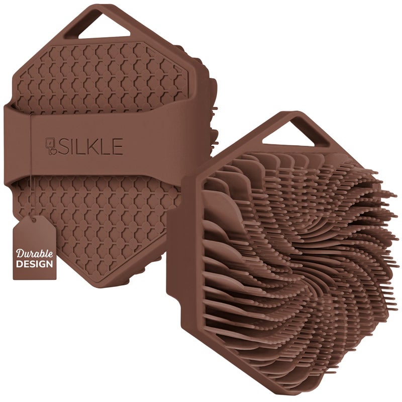 SILKLE Silicone Body Scrubber â€“ Gentle Exfoliating Shower Scrubber for Body & Bath, Silicone Shower Brush & Loofah Alternative â€“ Non-Slip Silicone Body Brush, Quick Dry, Hygienic - Brown - Image 1