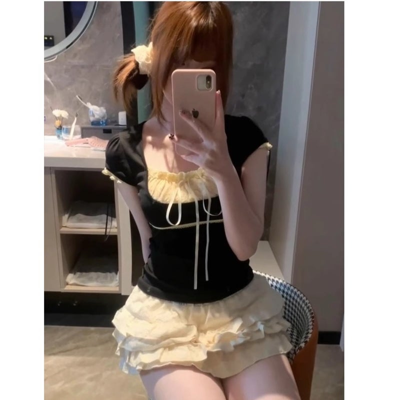 Summer Fake Two-Piece Slim Short-Sleeved T-Shirt 2025 Fashion New Western Style All-Match Ins Trend - Image 5