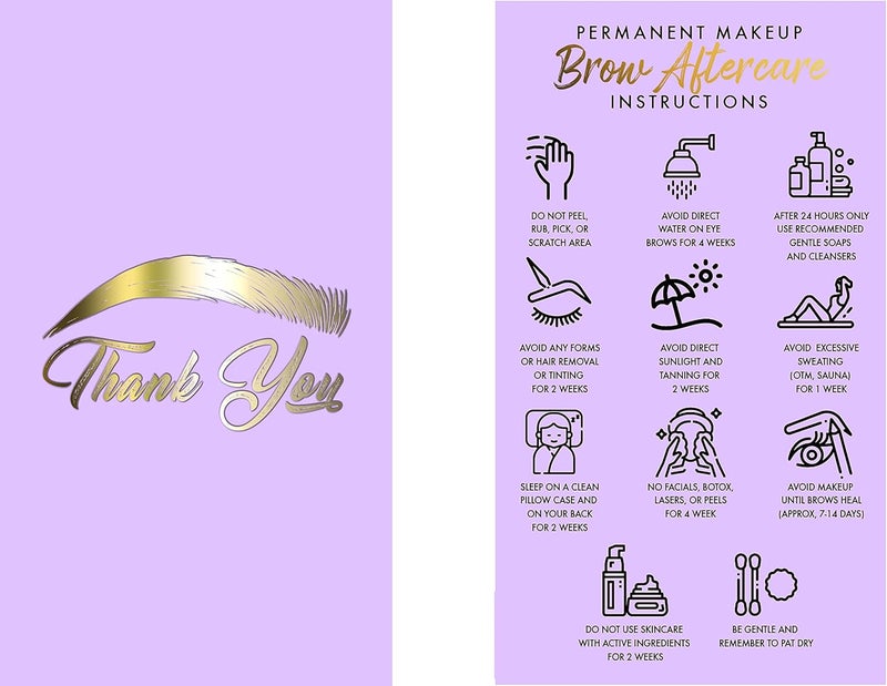 100 Pck PMU Aftercare Cards - Microblading Card - PMU Aftecare Supplies - Purple