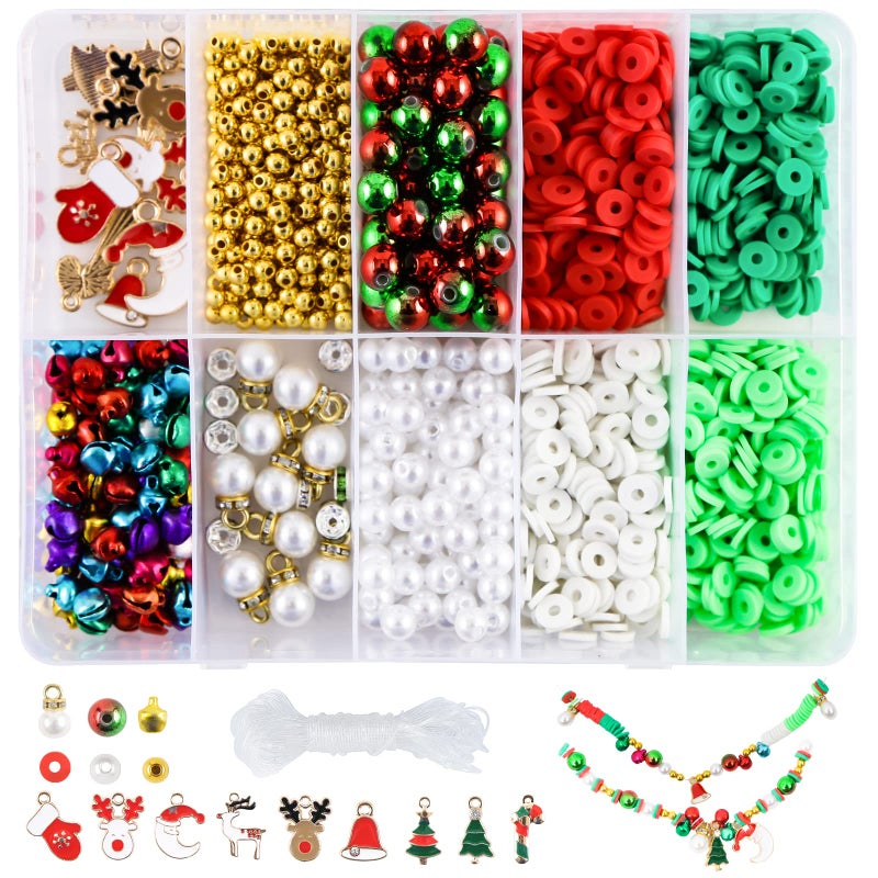Sunwuun 1320Pcs Christmas Beads DIY Bracelet Making KitsClay Beads for Girls Jewelry MakingChristmas Charm Pendant CraftsDIY Craft Gift for Girls Christmas