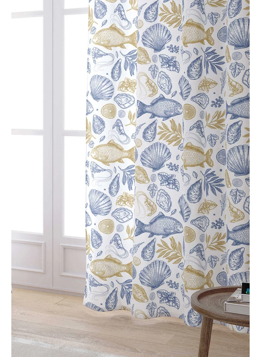 Cango Home Blue Yellow Marine Patterned Digital Printed Curtain OTYK811-PR