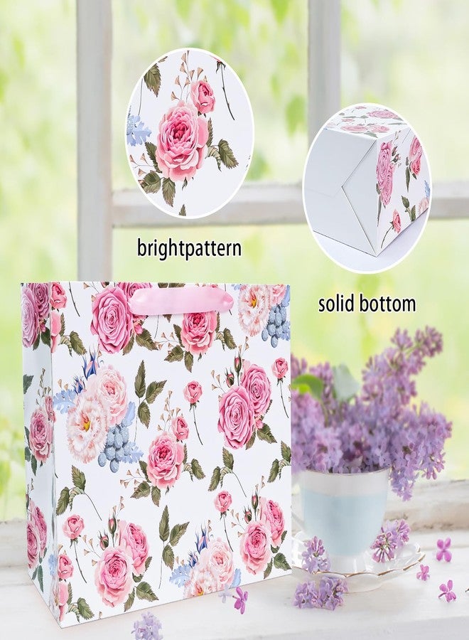MUNILAIL 13 Inches Large Gift Bag for Women Flower Gift Bag with Handle Tissue Paper and Greeting Card for Birthday Wedding Bridal Shower Party Large Pink Paper Gift Bag - Image 3