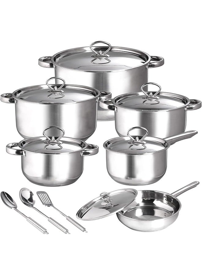 Bukela 15 Pcs Stainless Steel  Kitchen Cookware set , Casserole Set And Frying Pan, Milk Pan Cooking Set With Kichen item , Suitable For Induction Cookers and Gas Stoves,Dishwasher safe - Image 1