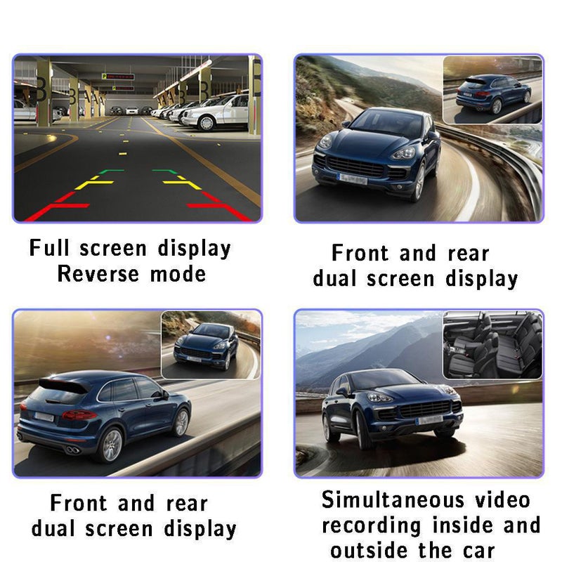 1080P DVR Dash Camera 3-Lens Front & Inside & Rear Camera Driving Recorder 4 Inch Screen Dashcam Support Night-Vision/Motion Detection/Loop Recording/Reverse Picture/Multi-Language - Image 4