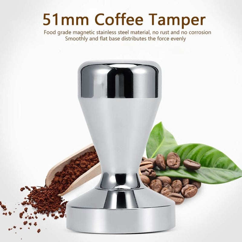 51mm Coffee Tamper, Stainless Steel Flat Base Press Tool for Coffee Preparation, Ergonomic Handle Design for Barista and Home Use, Silver Color - Image 2