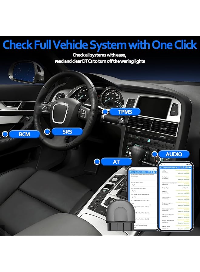 Excefore Obd2 Bluetooth Car Scanner Adapter, Wireless Obd Ii Diagnostic Scan Tools For Iphone & Android, Enhanced Vehicle Code Readers With All System Scan, Live Data, Freeze Frame, Performance Test - Image 2