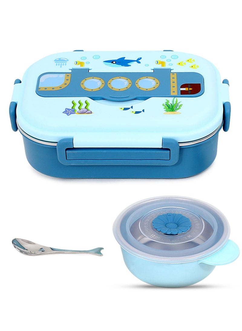 ONELINE - OneLine Lunch Box for Kids School, Stainless Steel flatware set with soup bowl and spoon, Bento kids Lunch Box with sea world theme, leak proof, durable snack container for adult children - Image 1