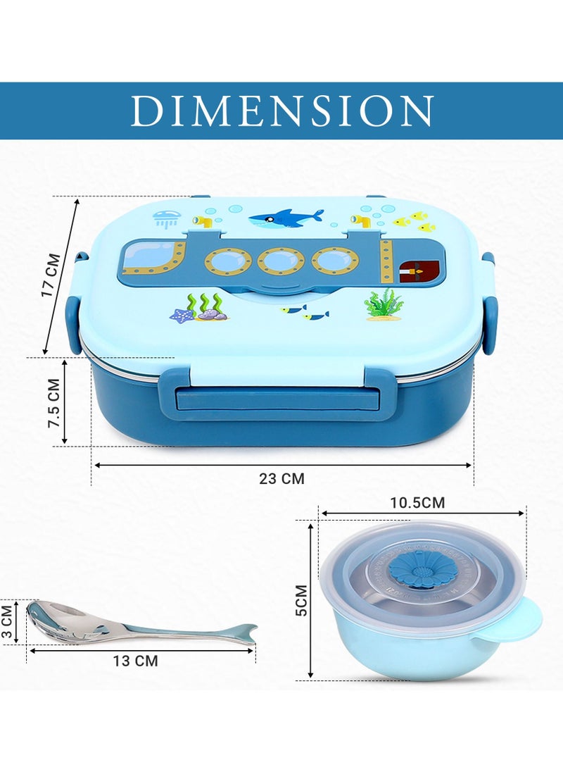 ONELINE - OneLine Lunch Box for Kids School, Stainless Steel flatware set with soup bowl and spoon, Bento kids Lunch Box with sea world theme, leak proof, durable snack container for adult children - Image 1