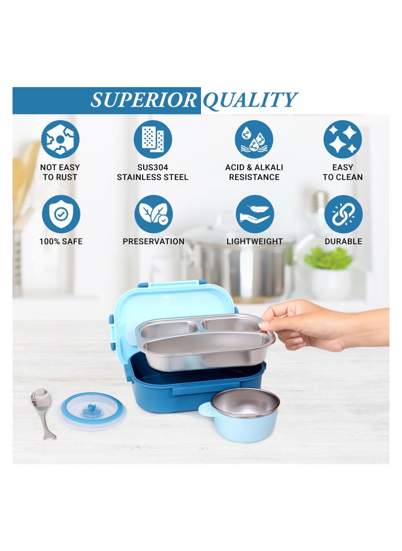 ONELINE - OneLine Lunch Box for Kids School, Stainless Steel flatware set with soup bowl and spoon, Bento kids Lunch Box with sea world theme, leak proof, durable snack container for adult children - Image 1