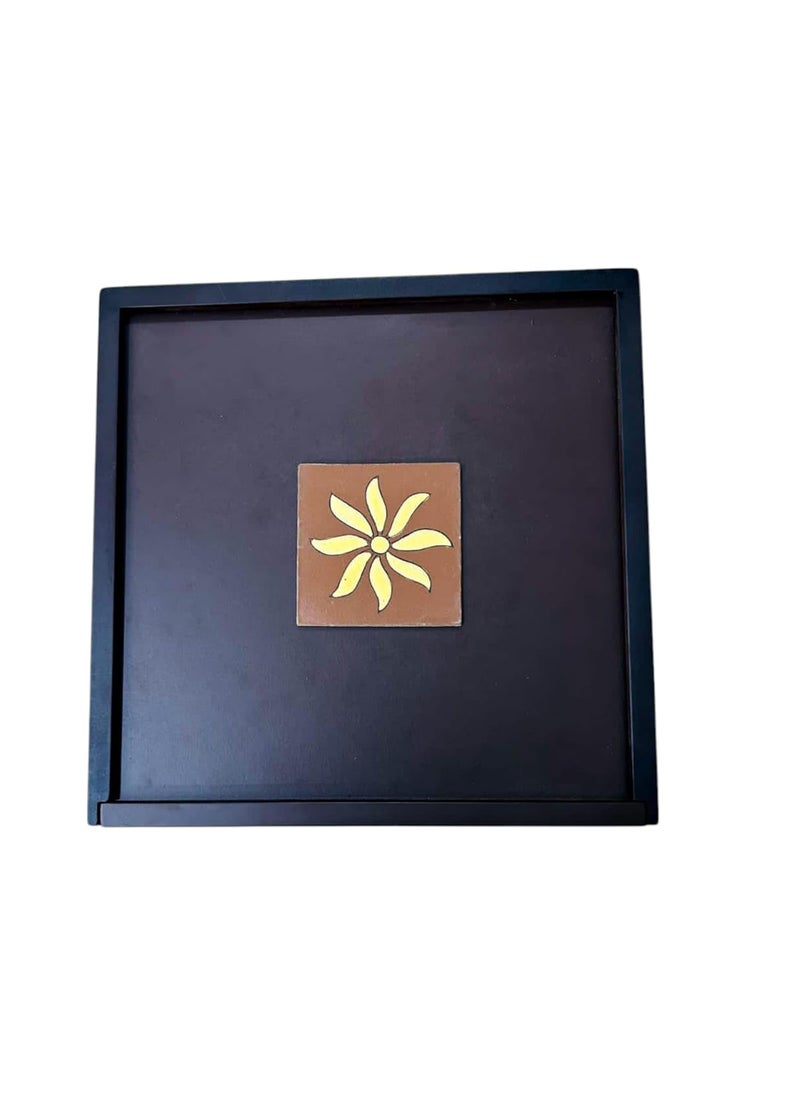 ESPOIR BLOOM ESPOIR BLOOM Decorative Wooden Storage Box with 4 Compartments Mandala Pattern 255 x 255 x 5 cm Black Frame EBDRYBOX008  - Image 4