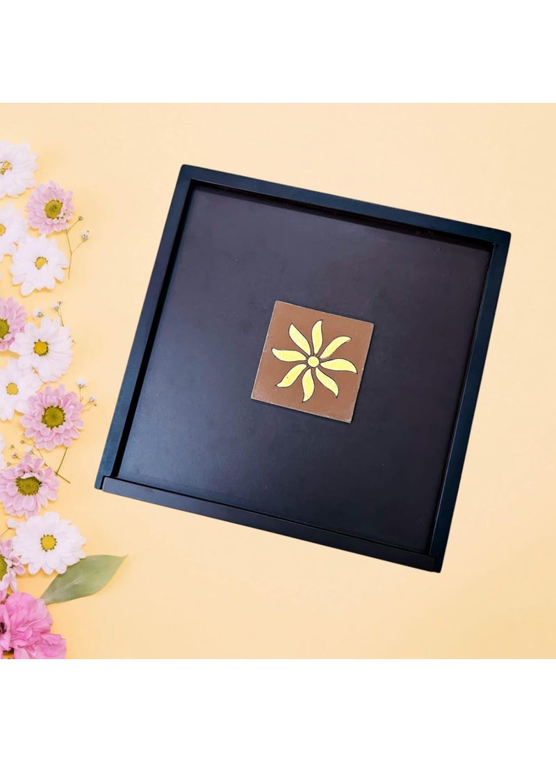 ESPOIR BLOOM ESPOIR BLOOM Decorative Wooden Storage Box with 4 Compartments Mandala Pattern 255 x 255 x 5 cm Black Frame EBDRYBOX008  - Image 1