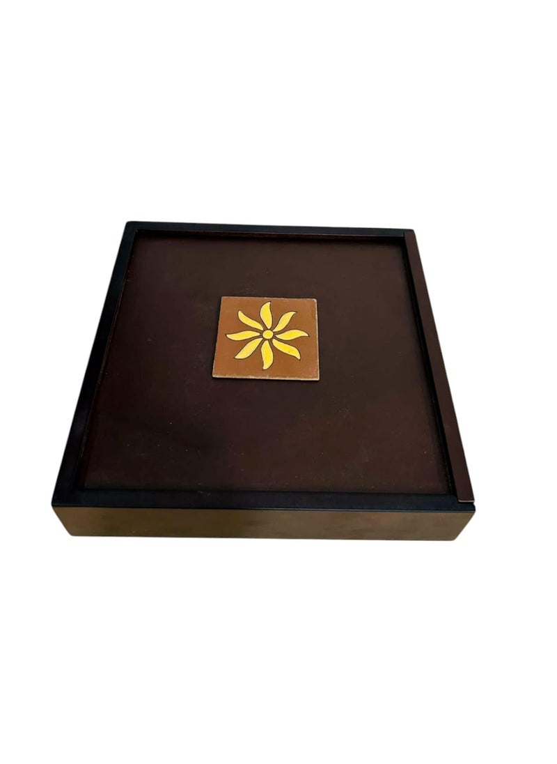 ESPOIR BLOOM ESPOIR BLOOM Decorative Wooden Storage Box with 4 Compartments Mandala Pattern 255 x 255 x 5 cm Black Frame EBDRYBOX008  - Image 5