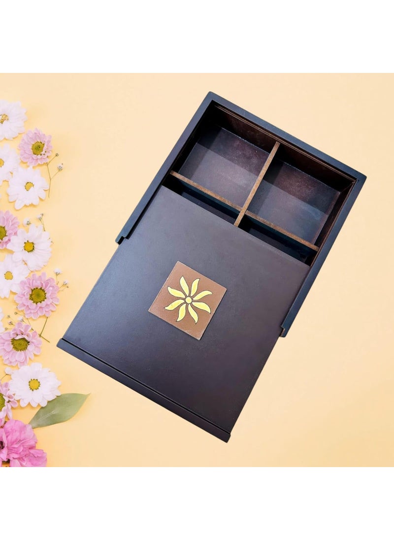 ESPOIR BLOOM ESPOIR BLOOM Decorative Wooden Storage Box with 4 Compartments Mandala Pattern 255 x 255 x 5 cm Black Frame EBDRYBOX008  - Image 2