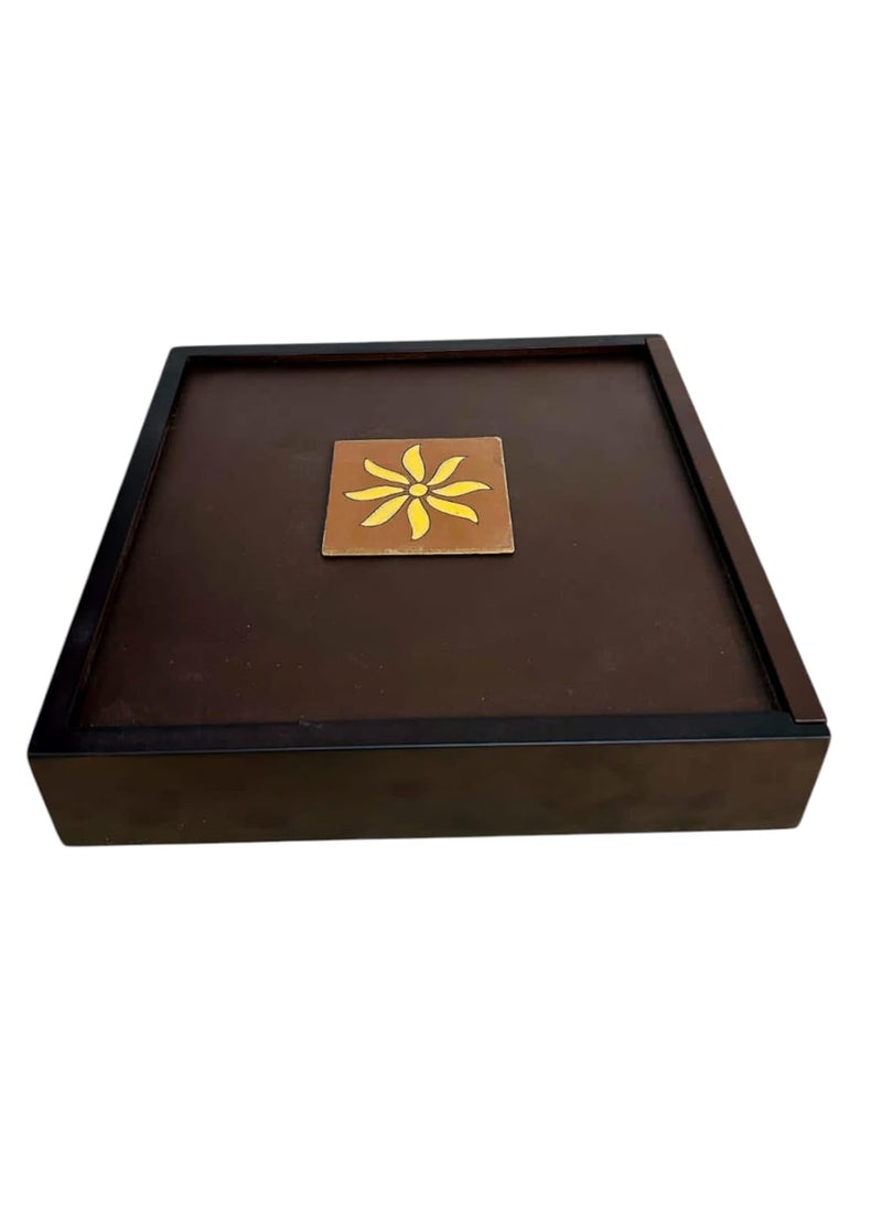 ESPOIR BLOOM ESPOIR BLOOM Decorative Wooden Storage Box with 4 Compartments Mandala Pattern 255 x 255 x 5 cm Black Frame EBDRYBOX008  - Image 3