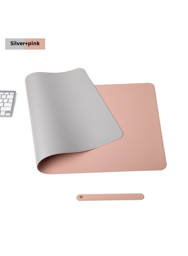 Extra Large Computer Desk Mat Waterproof Leather Mouse Pad Logo Customizable Dining Table Placemat Digital Pattern-Color:80 * 40cm Sewing Line-Pattern:Double-sided = Silver + Pink  - Image 1