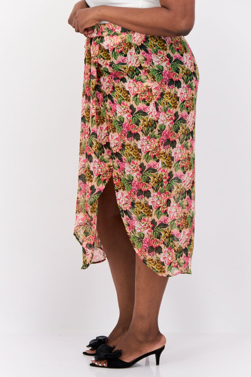 RIVER ISLAND Women Plus Size Floral Print Wrap Skirts, Multicolor  - Image 3