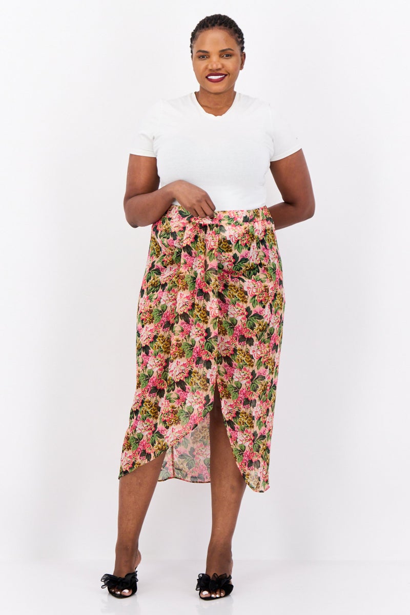 RIVER ISLAND Women Plus Size Floral Print Wrap Skirts, Multicolor  - Image 4