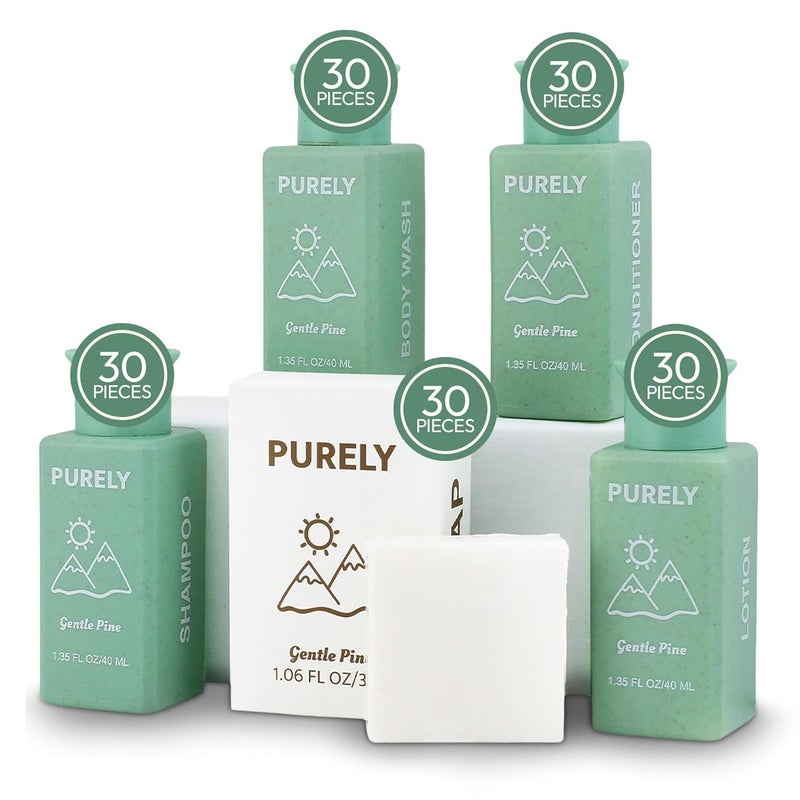 Purely 150 piece set Hotel Soaps and Toiletries Bulk set Airbnb Essentials for Hosts Mini Travel Size Shampoo and Conditioner Sets Bulk Travel Size Toiletries Homeless Supplies Bulk Amenities - Image 1