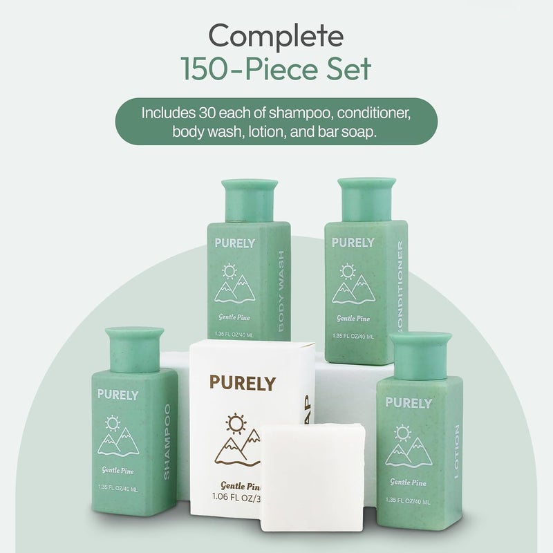 Purely 150 piece set Hotel Soaps and Toiletries Bulk set Airbnb Essentials for Hosts Mini Travel Size Shampoo and Conditioner Sets Bulk Travel Size Toiletries Homeless Supplies Bulk Amenities - Image 2