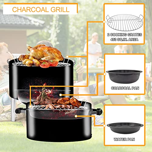 SUNLIFER Charcoal BBQ Grill, Heavy Duty 3-in-1 Barbecue Smoker Grill for Garden Camping Outdoor Cooking and Grilling - Image 4