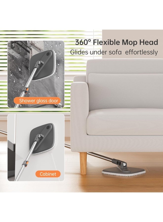 ULHYC Spin Mop and Bucket Set with Separate Dirty & Clean Water Tanks, Self-Wringing 360° Rotating Square Mop Head for Hardwood, Tile, Marble Floors - Grey - Image 4
